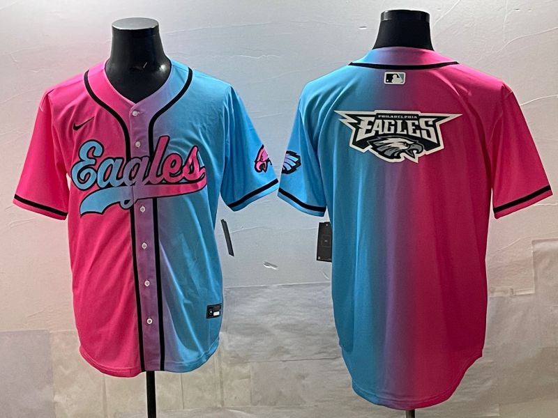 Men 2025 Philadelphia Eagles Blank Blue pink Nike Limited NFL Jersey style 021